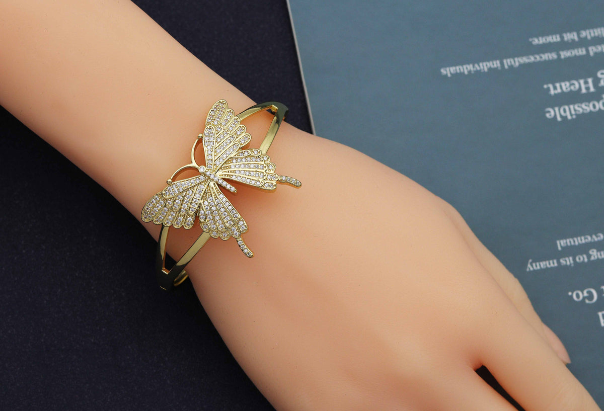 CZ Butterfly Adjustable Bracelet and Rings, Sku#X320C