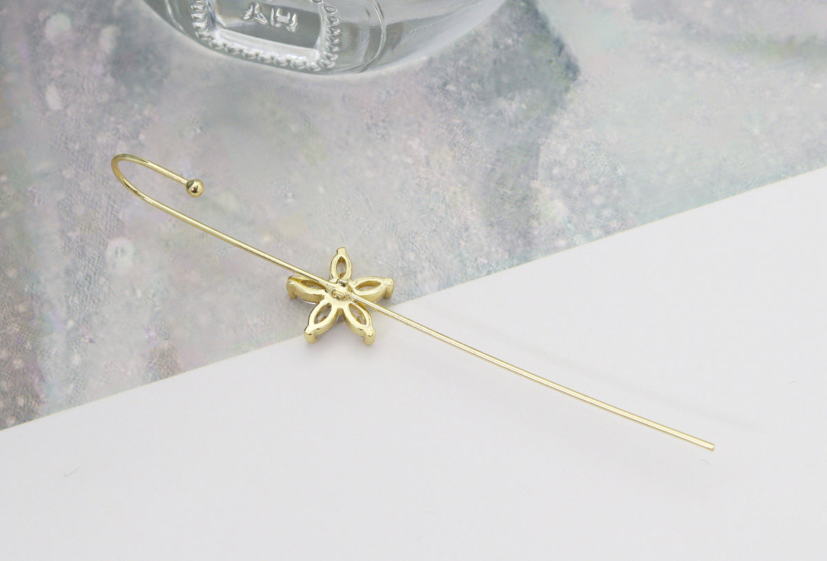CZ Flower Long Spike Earrings, Sku#LD233