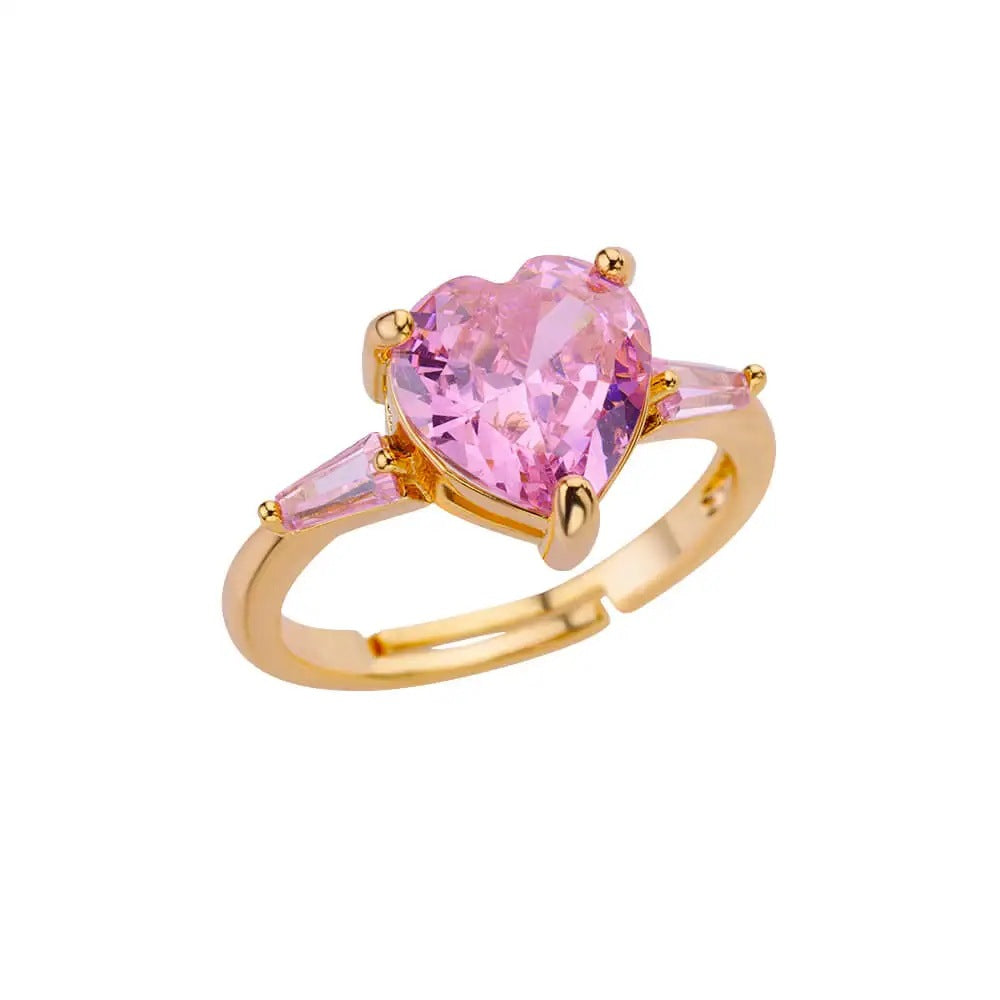 Womens Colorful Square Zircon Inlaid Open-End Ring