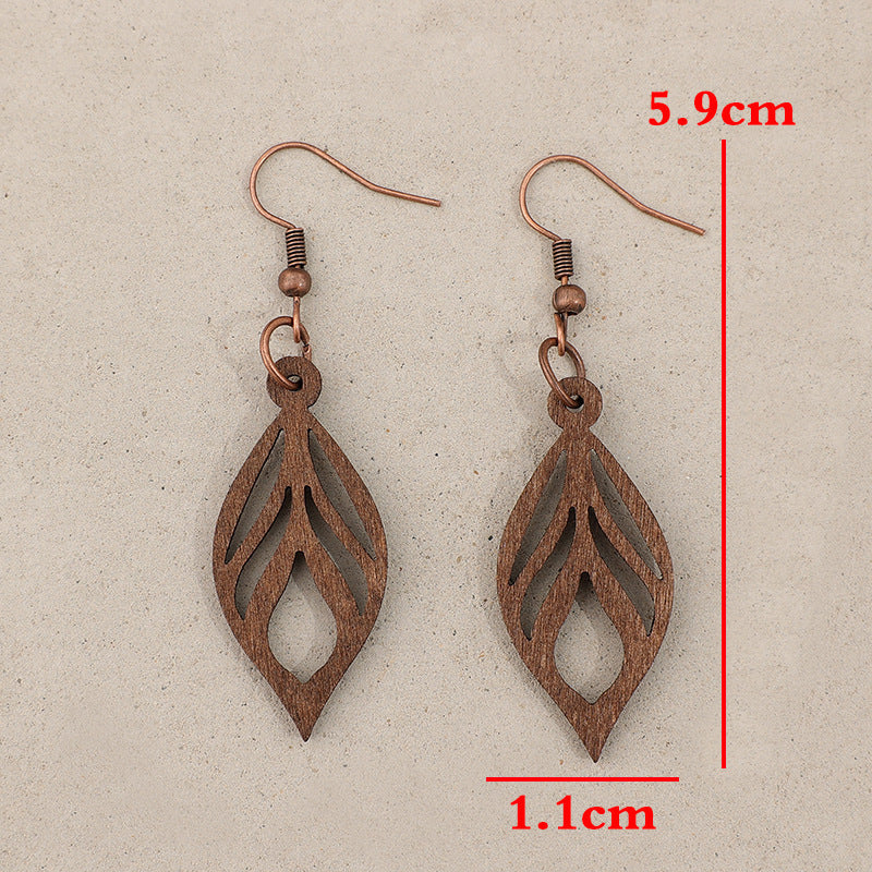 Retro-style Leaf-shaped Minimalist Ethnic-style Personalized Wooden Earrings