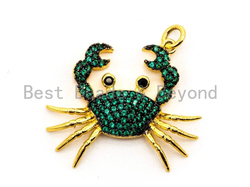 CRAB Inspired Charm, CZ Micro Pave Fuchsia/Black/Turquoise/Cobalt/Blue Crab Pendant, Cubic Zirconia Pendant,Gold Plated,23x28x3mm,SKU#F449
