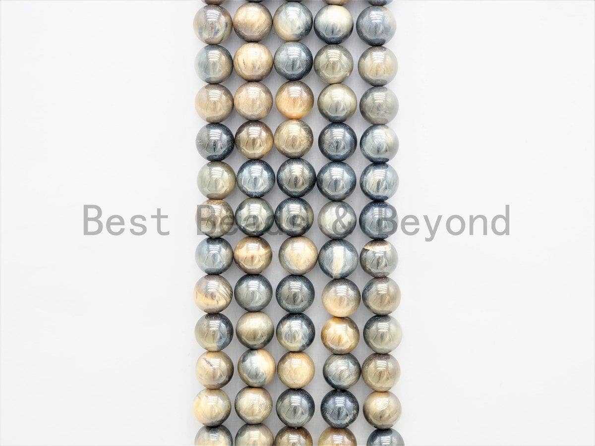 Mystic Plated Silverite Tiger Eye beads, Smooth Round 6mm/8mm/10mm/12mm Gemstone beads, Natural Tiger Eye Beads, 15.5inch strand, SKU#U417