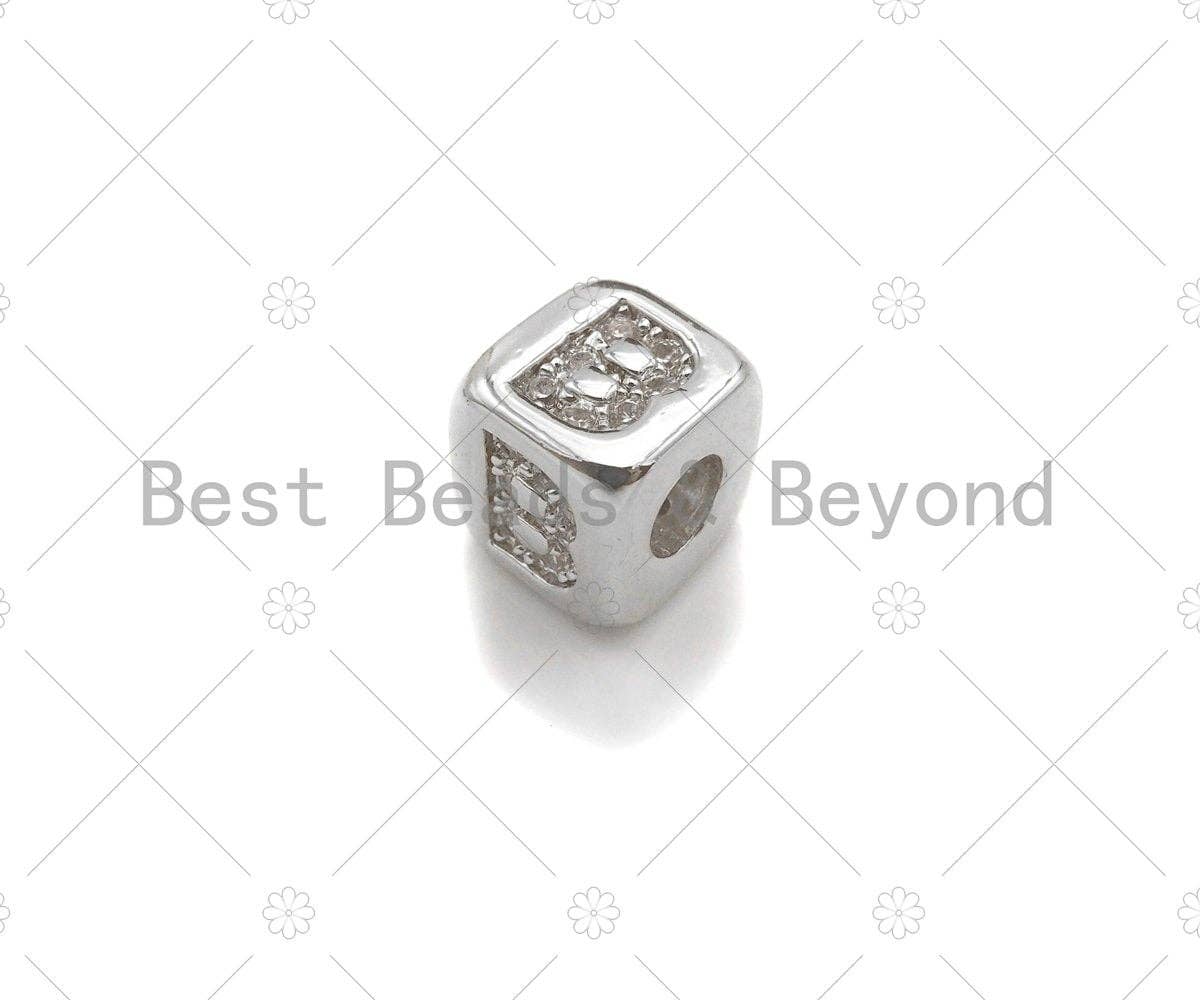 6mm Silver Alphabet CZ Micro Pave Large Hole Spacer Beads, Cubic Zirconia Cube Letter Beads, Initial Letter Beads, sku#JL42