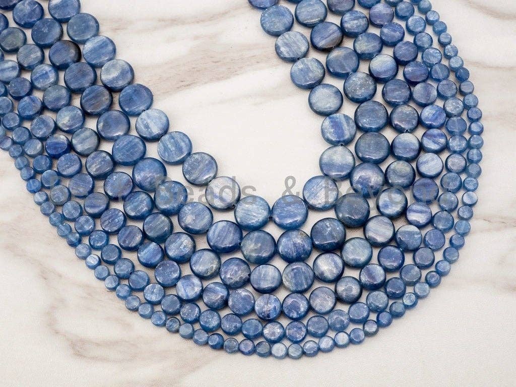 High Quality Natural Kyanite Gemstone beads, 6mm/8mm/14mm Flat Coin Blue Gemstone Beads, 15.5" Full Sstrand, SKU#U2