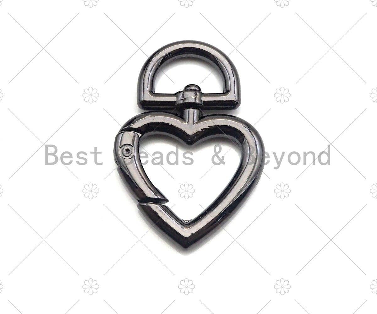 Large Spring Heart Clasp, Gold/Silver/Gunmental Heart Carabiner Clasp, Snap Clip lock, Spring Buckle for Chain Purse Key Jewelery, sku#K122