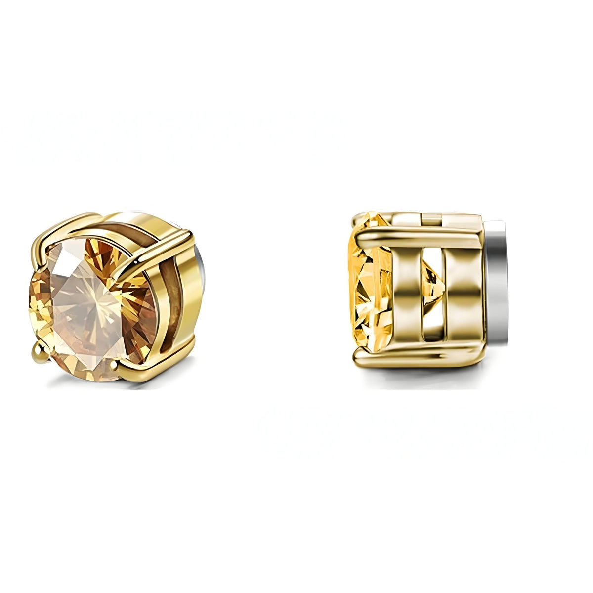 Magnetic Stud Earrings for Men Women Unisex, Non-Piercing Clip On CZ Studs, 6/8mm 4-Prong Round Stainless Steel