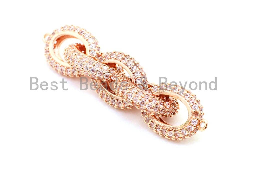 50x12mm CZ Micro Pave Five Rings Chain Shaped Connector, Cubic Zirconia Oval Link Connector in Gold/Black Finish, sku#G97