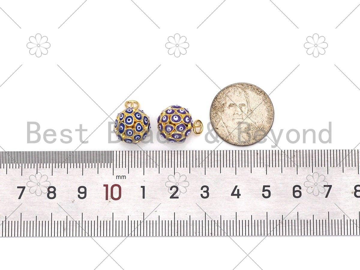 Enamel Colorful Evil Eye On Round Ball Shape Pendant, 18K Gold Filled Enamel Charm,Necklace Bracelet Charm Pendant,12x14mm,Sku#F1427