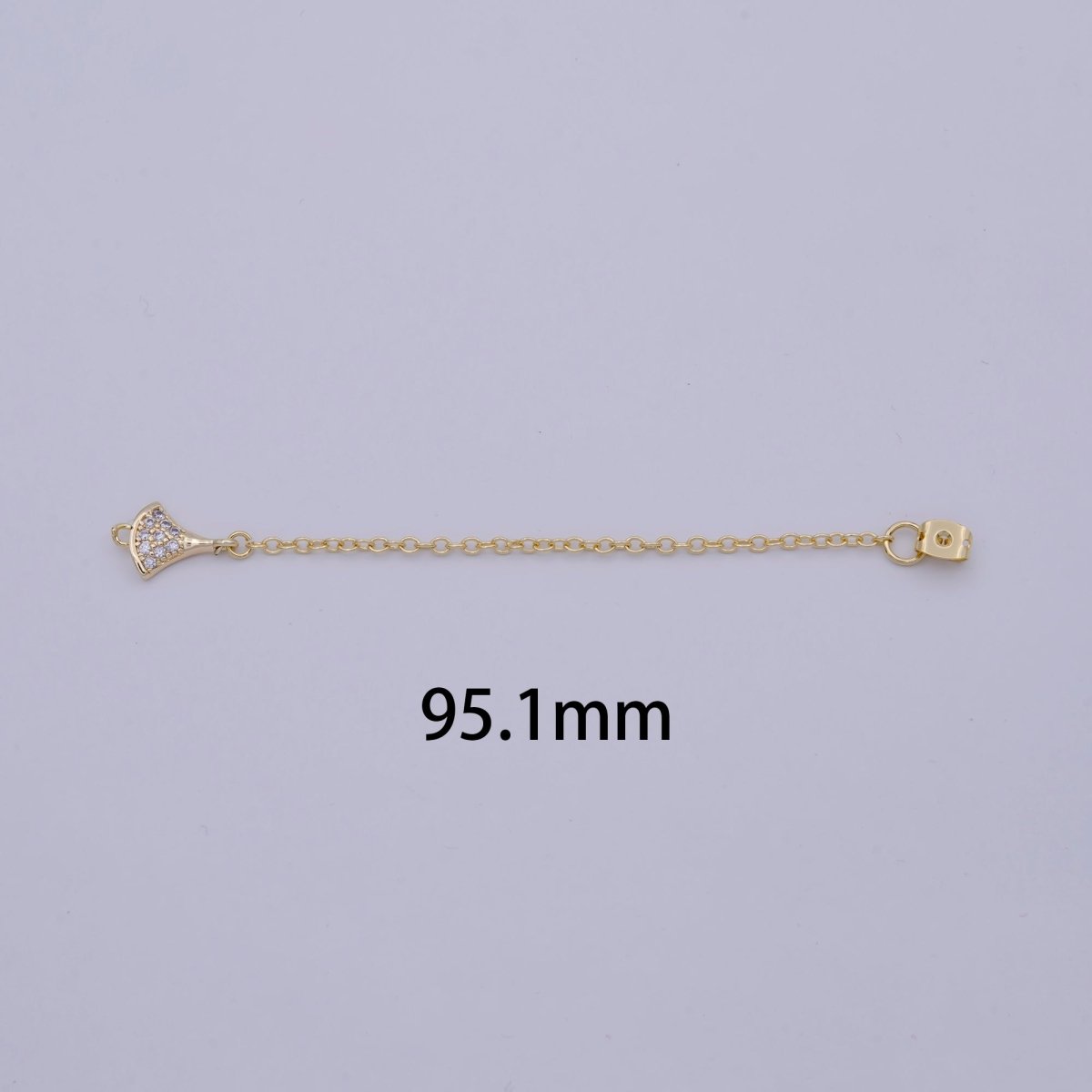 Back stopper w/ chain cz Dangle Charm 2 pcs Gold Filled Nickel free, Butterfly clutch chain Dainty earring back K-189