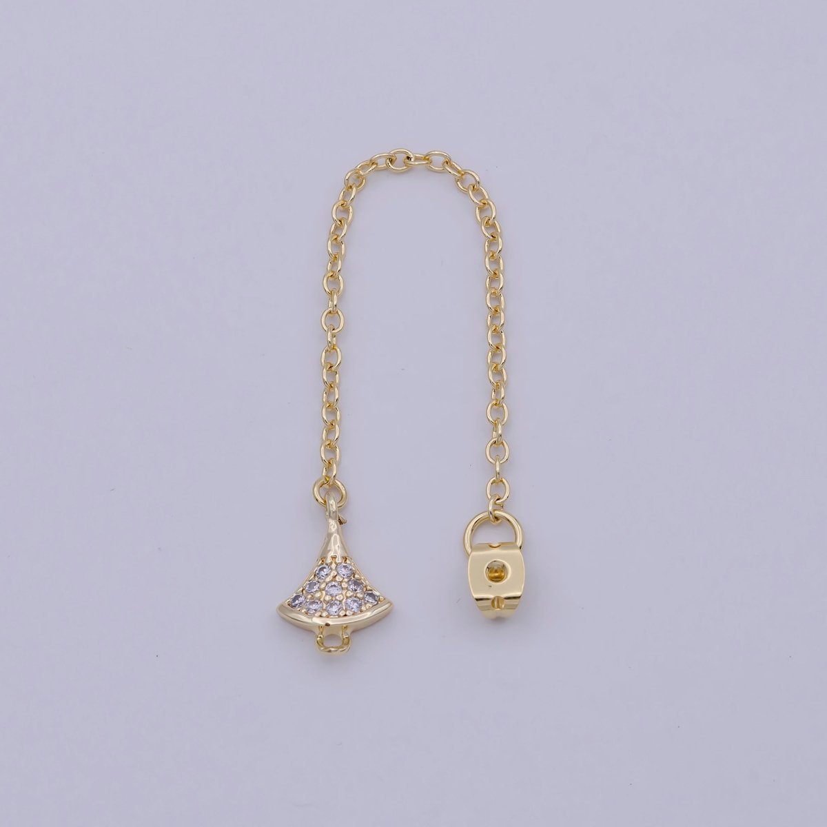Back stopper w/ chain cz Dangle Charm 2 pcs Gold Filled Nickel free, Butterfly clutch chain Dainty earring back K-189