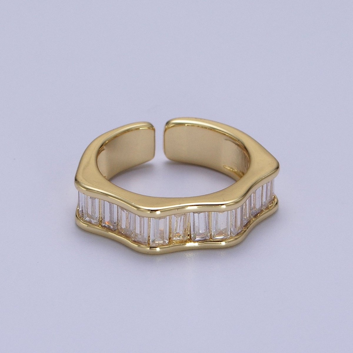 Baguette Cubic Zirconia Geometric Wavy Gold / Silver Adjustable Ring | O-056~O-058