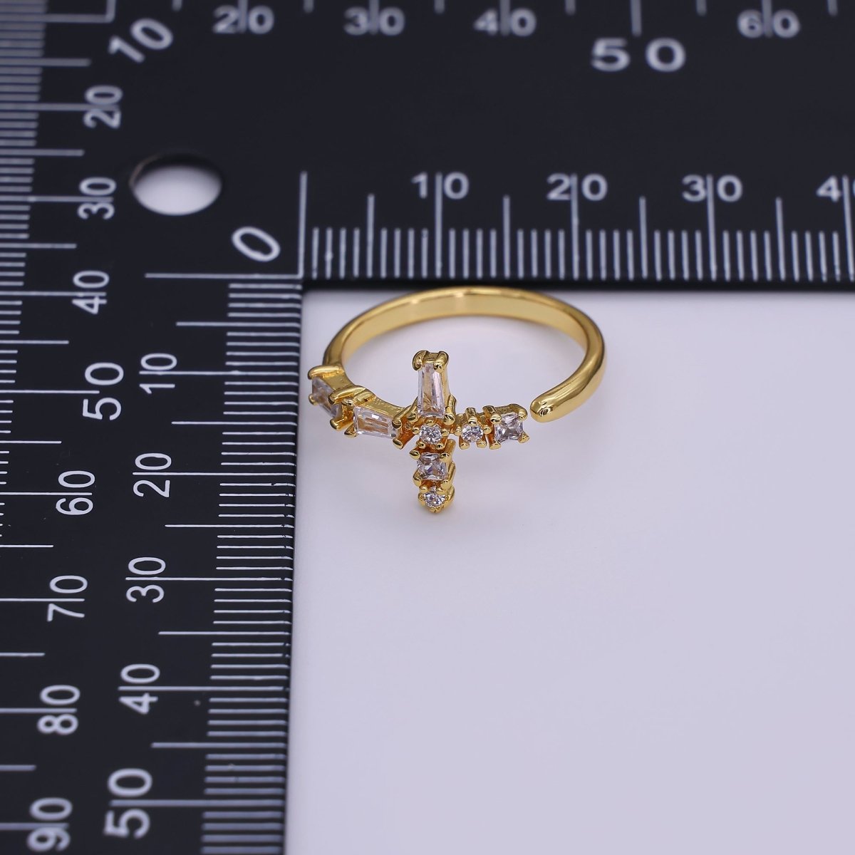 Baguette Side Cross Ring - Gold Cross Ring - Stacking Rings - Sideway Cross Ring - Cross Jewelry - Religious Jewelry - Sign Micro Pave ring R-050