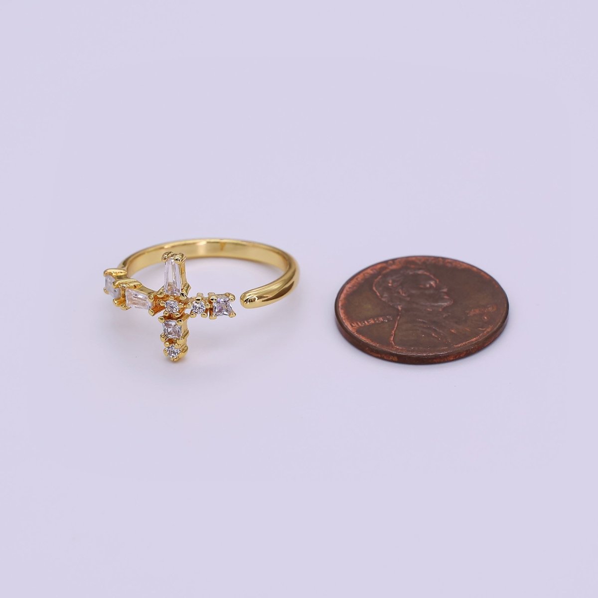 Baguette Side Cross Ring - Gold Cross Ring - Stacking Rings - Sideway Cross Ring - Cross Jewelry - Religious Jewelry - Sign Micro Pave ring R-050