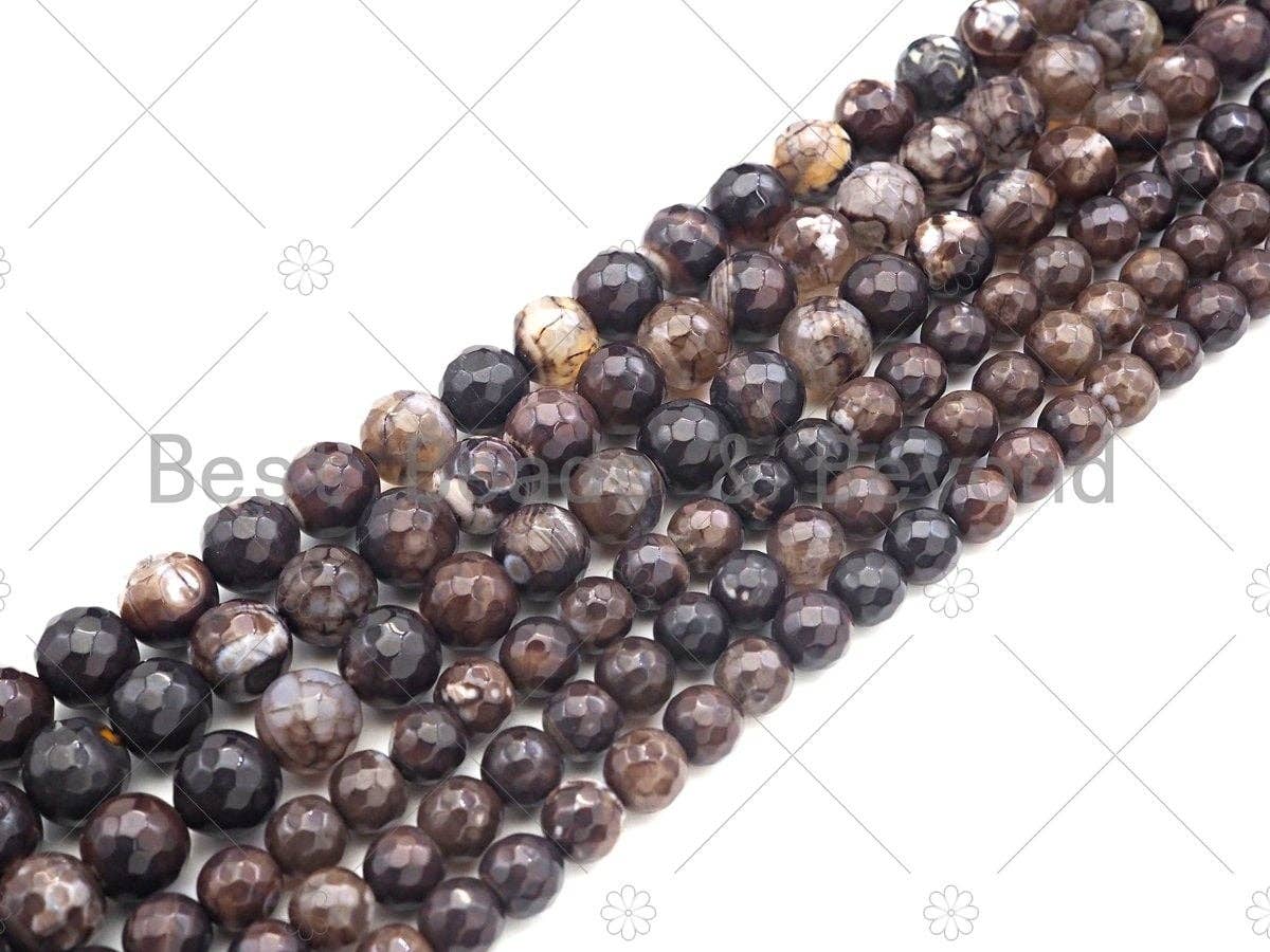 Quality Natural Coffee Fire Agate Faceted Round Beads, 8mm/10mm Fire Agate, Natural Agate, 15.5'' Full Strand, Sku#U1139