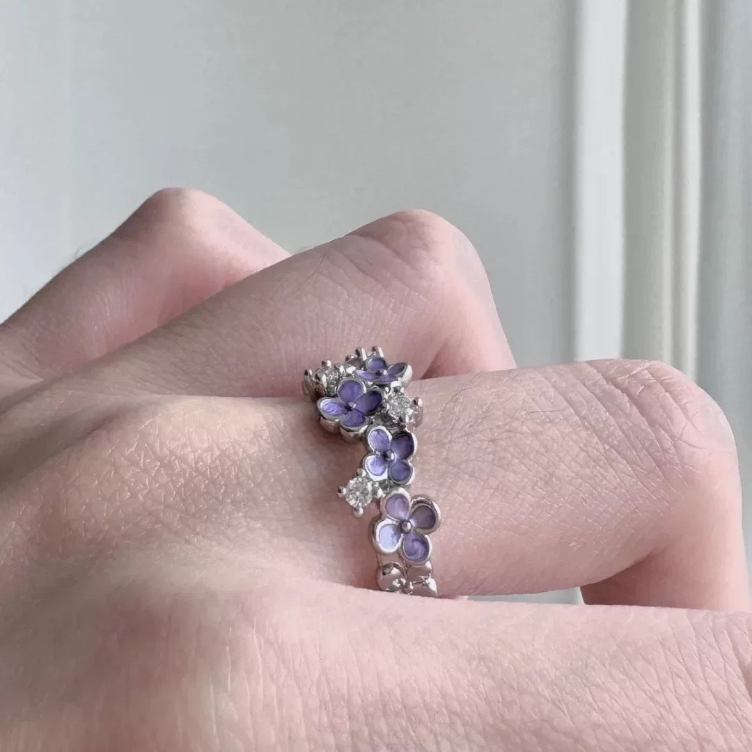 Sweet Cool Purple Flower Ring For Women, Ins Style, Niche Design, Elegant & Light Luxury, Adjustable Opening Band, Personalized Index Finger Ring
