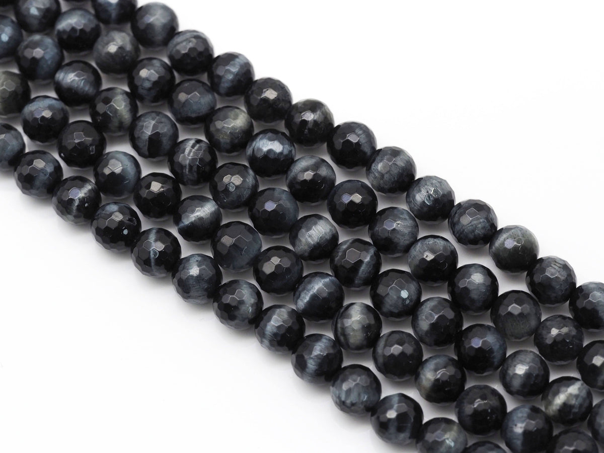 Natural Blue Tiger Eye Round Faceted Beads, Sku#UA237