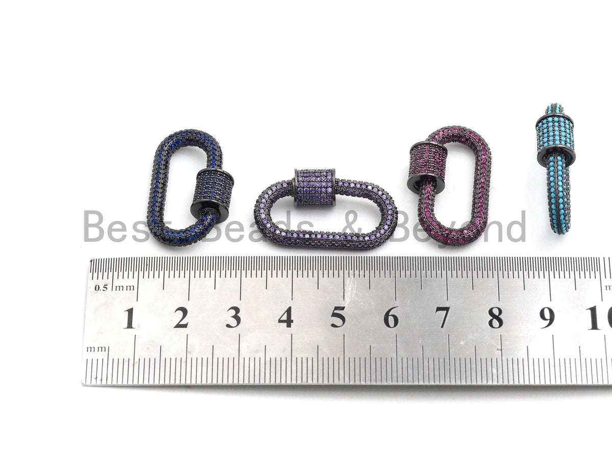 Fully CZ Micro Pave Oval Screw Clasp, Pave Clasp, Green/Fuchsia/Cobalt/Turquoise/Purple/Orange Color Carabinar Clasp,14x29mm,sku#H150