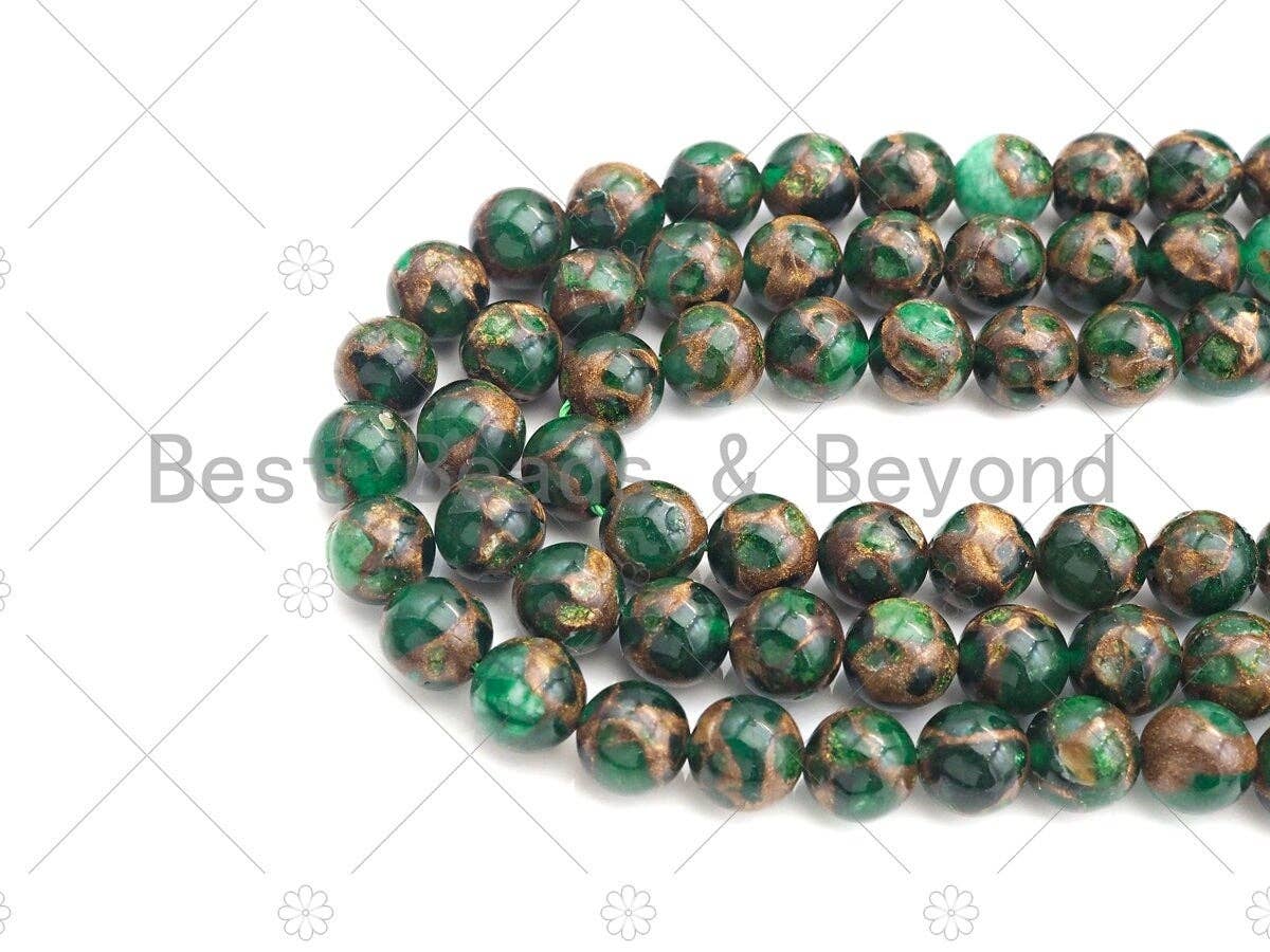 Gold Clinquant Beads, 4mm/6mm/ 8mm/10mm/12mm, Cloisonne Green Colors, 15.5" Full Strand Wholesale Gemstones,sku#U957