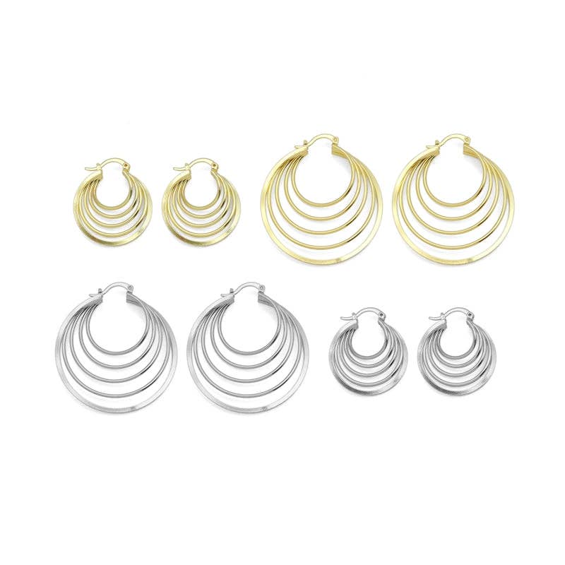 Gold Silver Mult Oval Line Hoop Earrings, Sku#LD603