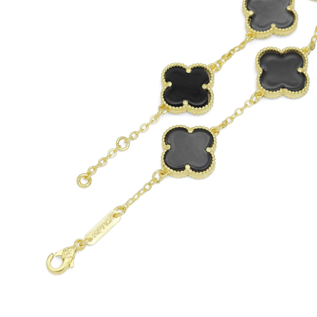White Black  Enamel Flower Link  Bracelet, Sku#FH225