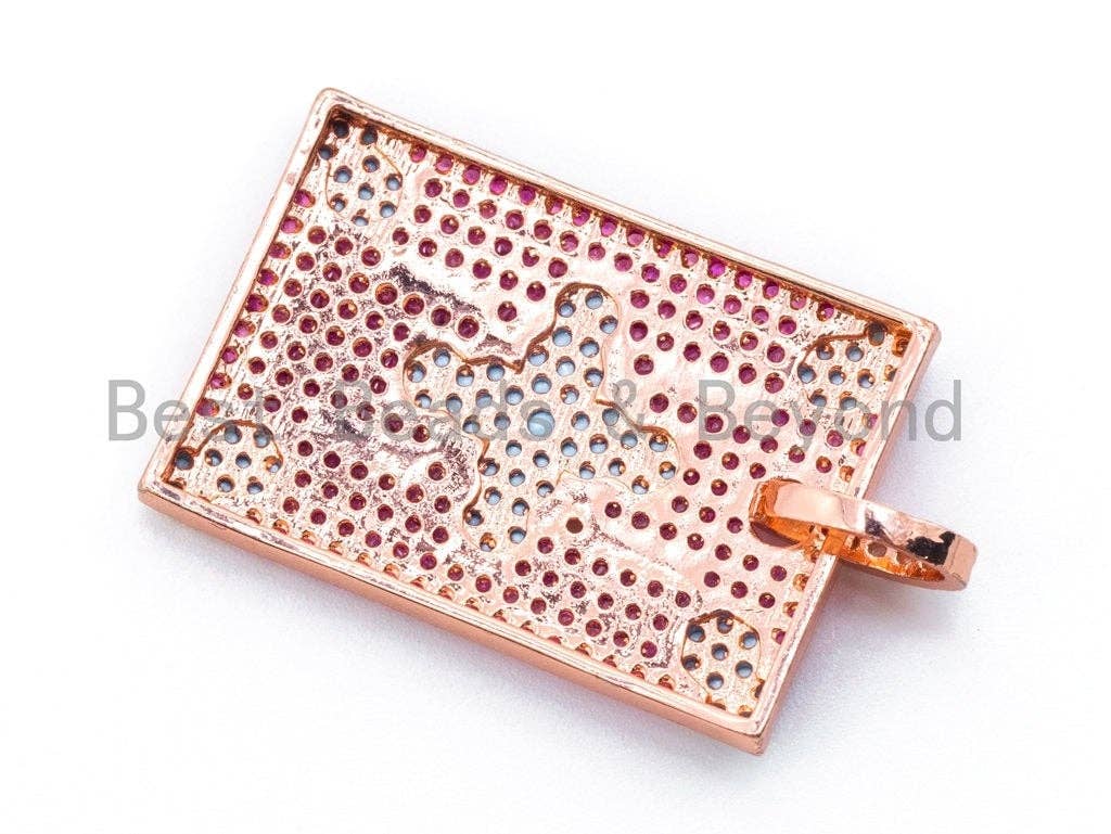 CZ Micro Pave Turquoise Fuchsia Square/Rectangular Pendant, silver/gold/black Rhodium Plated pendant, 20x34mm, sku#L18