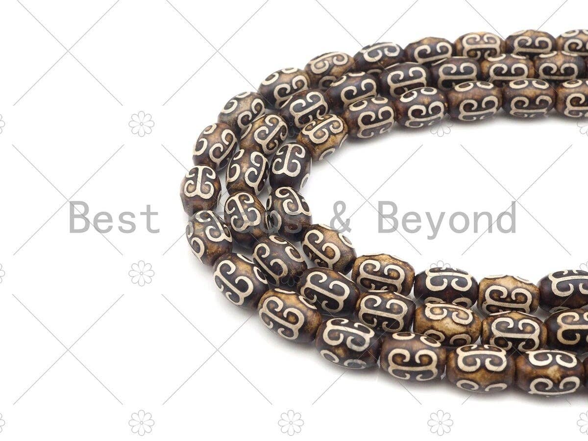 NEW STYLE Natural Tibetan Agate, Barrel Shape 10x14mm, 14" Full Strand, Natural Agate, DZI AgateSku#U968