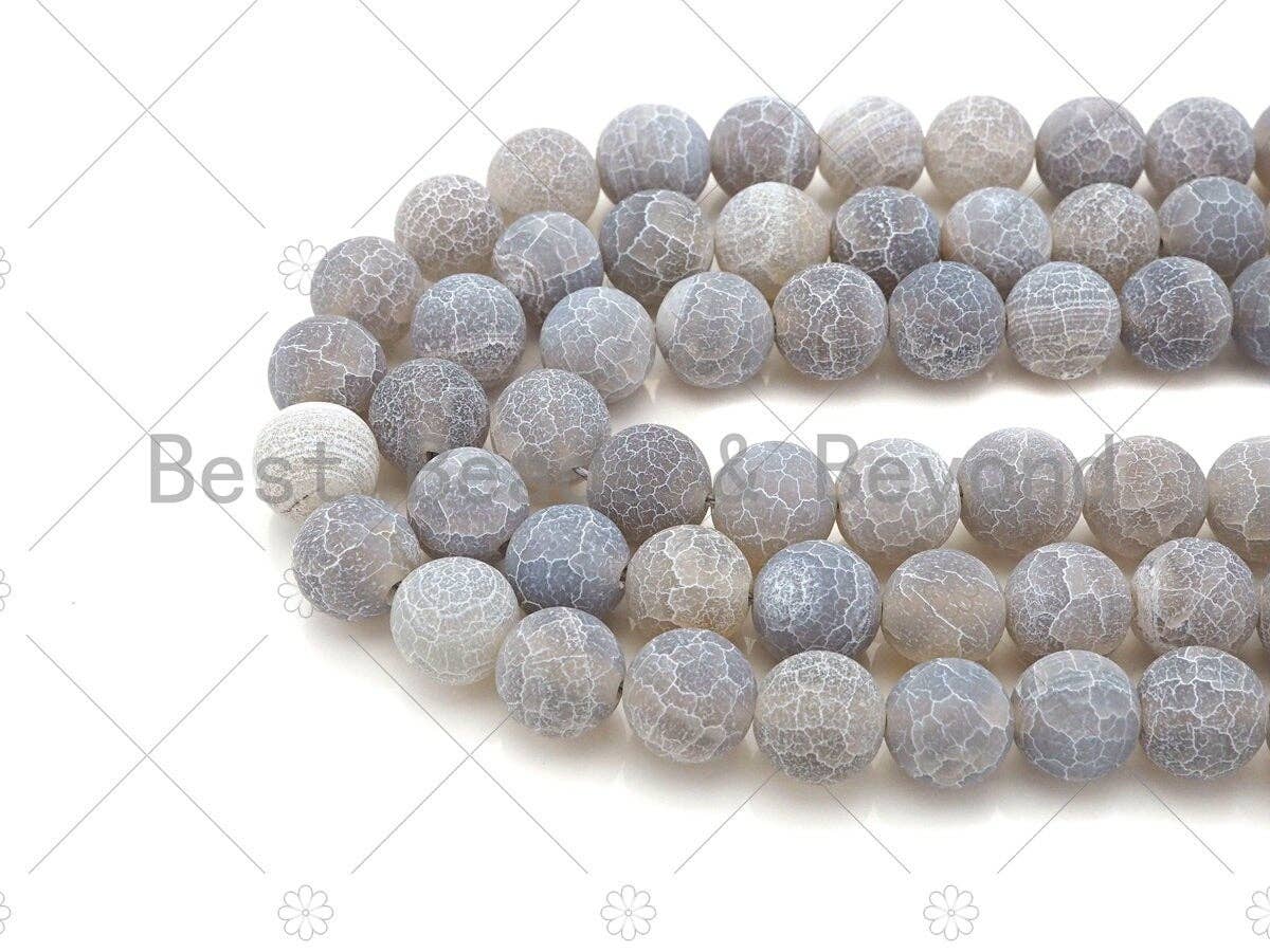 High Quality Natural Gray Frosted Matt Fire Agate, Round 6mm/8mm/10mm/12mm Fire Agate, Cracked Fire agate, 15.5" Full Strand, sku#UA143