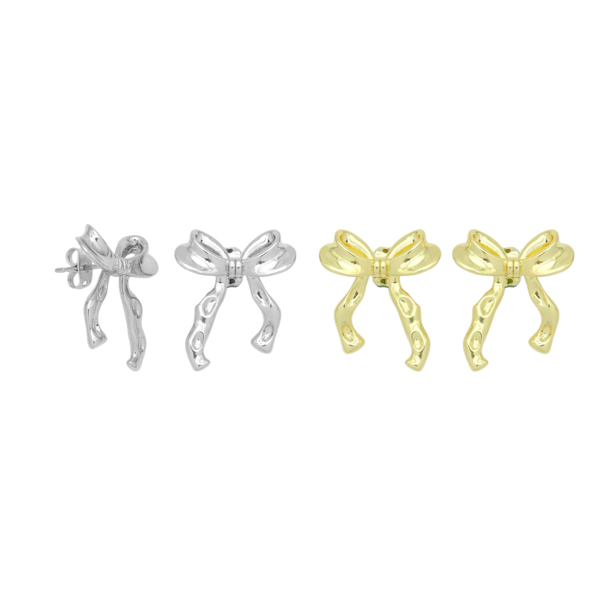 Gold Silver Tie Bow Stud Earrings, Sku#A419