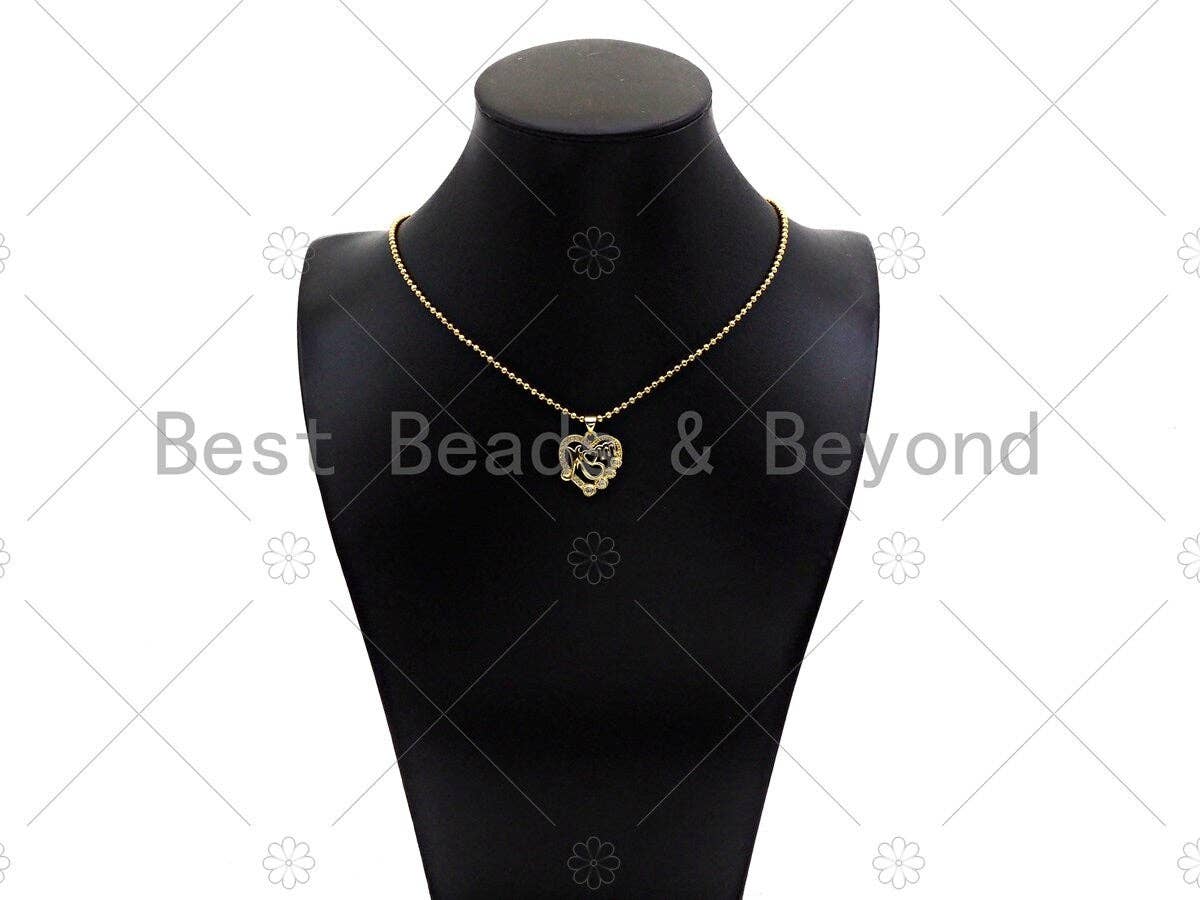 Gold Filled CZ Micro Pave Mom On Heart Shape Pendant, 18K Gold Filled Charm, Mother's Day Gift, Necklace Bracelet Pendant,19x20mm,Sku#LD118