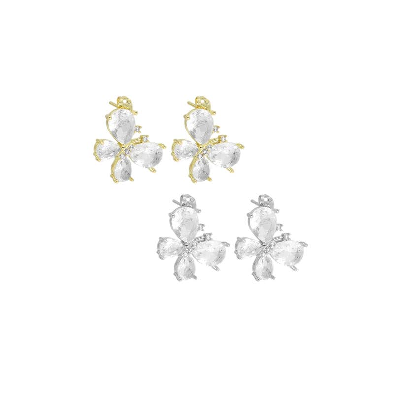 Clear Crystal CZ Butterfly Earrings, Sku#A168