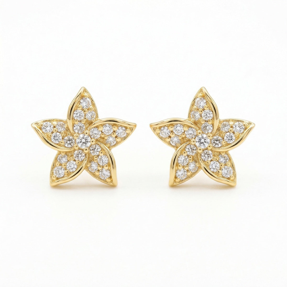 925 Sterling Silver Sparkling Floral Diamond Stud Earrings with Polished Finish