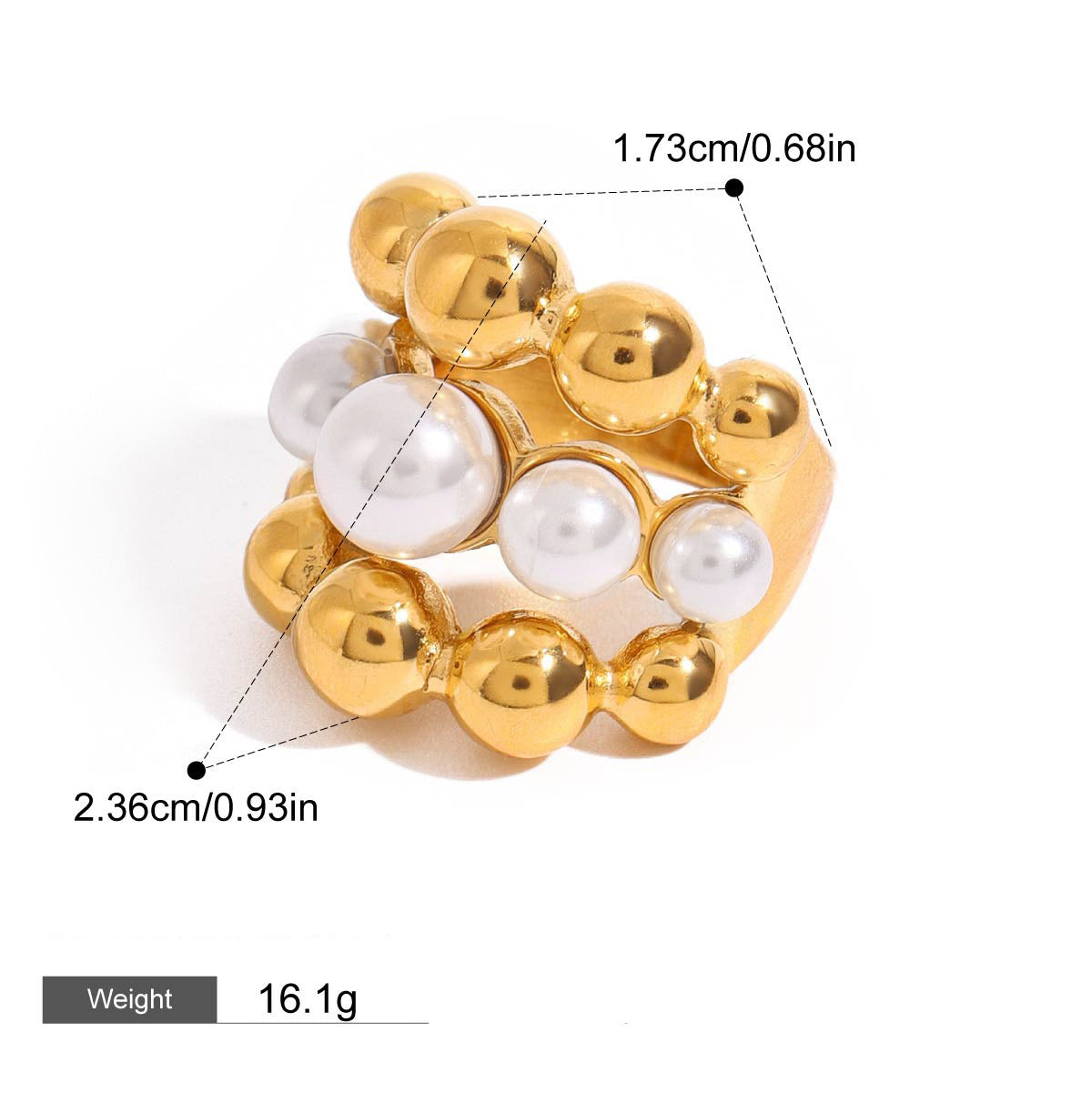 18K gold round bead-shaped pearl inlaid exquisite and noble ring