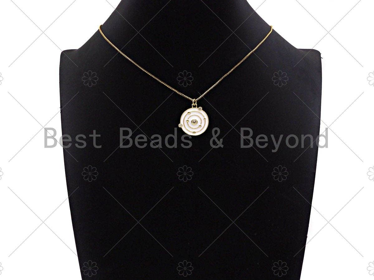 Colorful Enamel Pave Target On Round Coin Pendant, Gold Enamel Target Pendant, Pave Enamel Jewelry Findings,22x22mm,Sku#L444