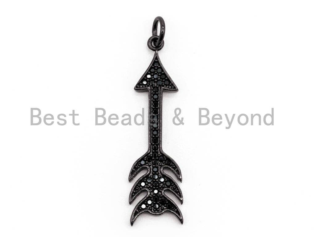 Black CZ Pave On Black Micro Pave Cupid Arrow Charm, Cupid Arrow Beads, Men's Jewelry Findings, Pave Arrow Charm Pendant 8x31mm, sku#F385