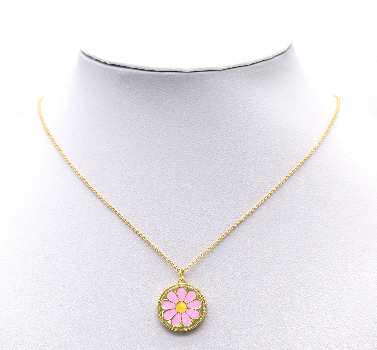 White Pink Enamel Daisy Flower Charm, Sku#L707