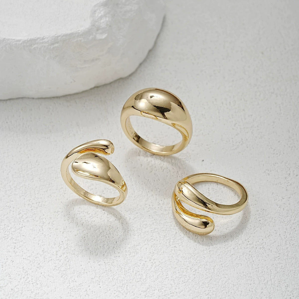3Pcs Minimalist Metal Smooth Ring Set, Exaggerated Geometric High Grade Finger Rings
