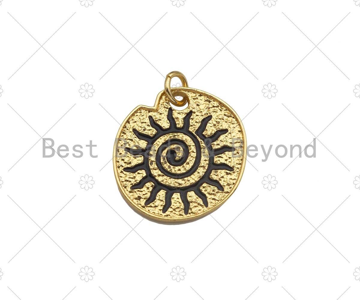 Black Enamel black cz swirl charm, 18K Gold Medallion Charm,Sku#L566