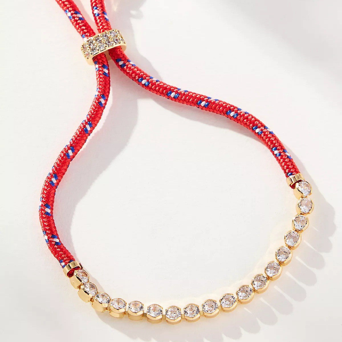 Off-white Brown-striped Woven Necklace With Diamond-encrusted Gold Chain