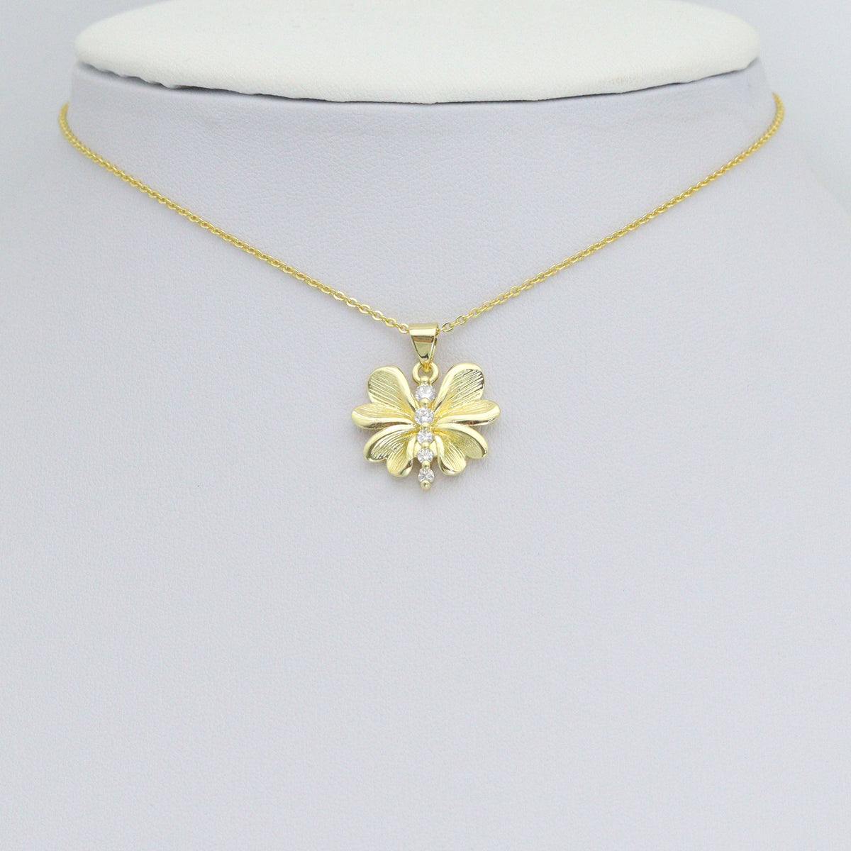 CZ Gold Petal Flower Dragonfly Charm Pendant, Sku#LK1190