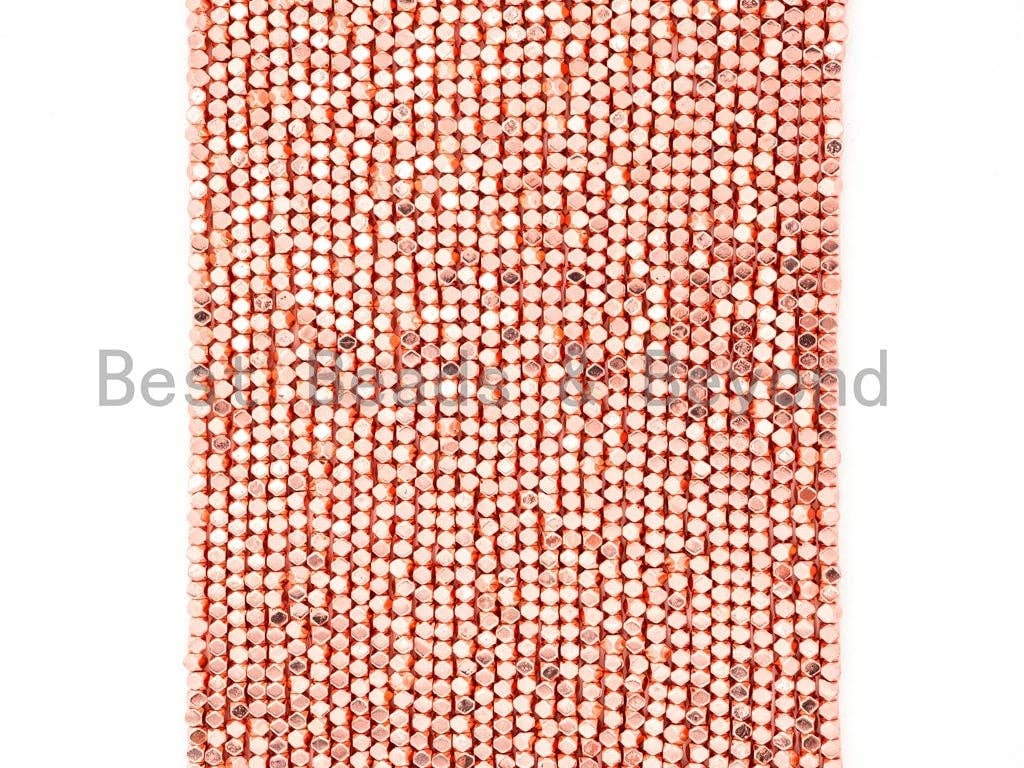 Natural Rose Gold Copper Color Hexagon Shape Beads, 2mm Tiny Rose Gold Sparkly Beads, 15.5" Full Strand, SKU#S27