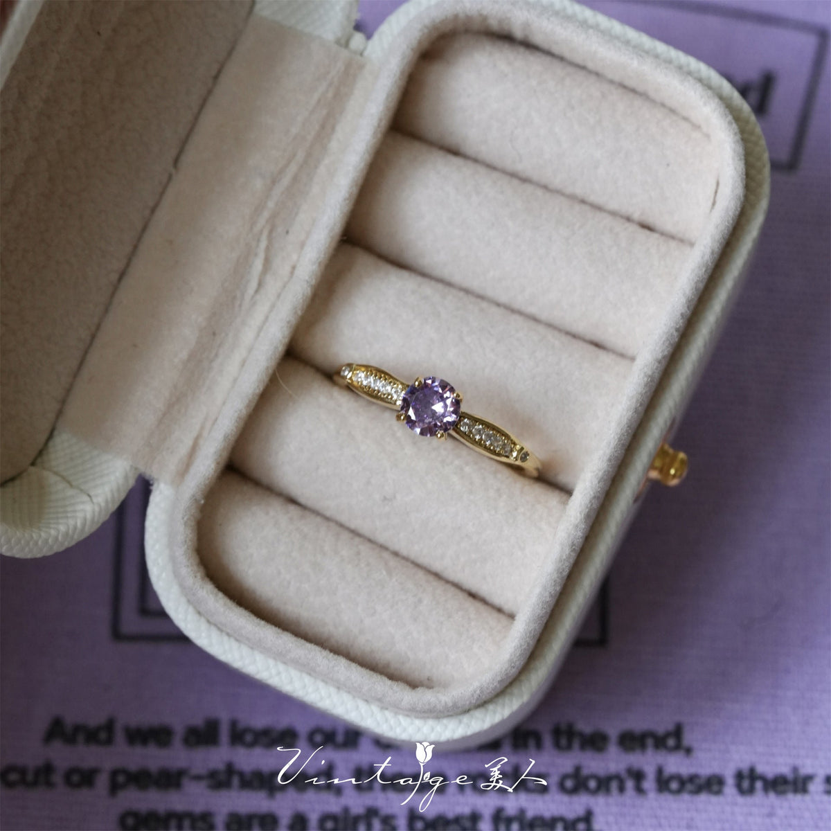 French Retro High-End Gentle Light Luxury Micro-Set Sparkling Purple Zircon Open Ring