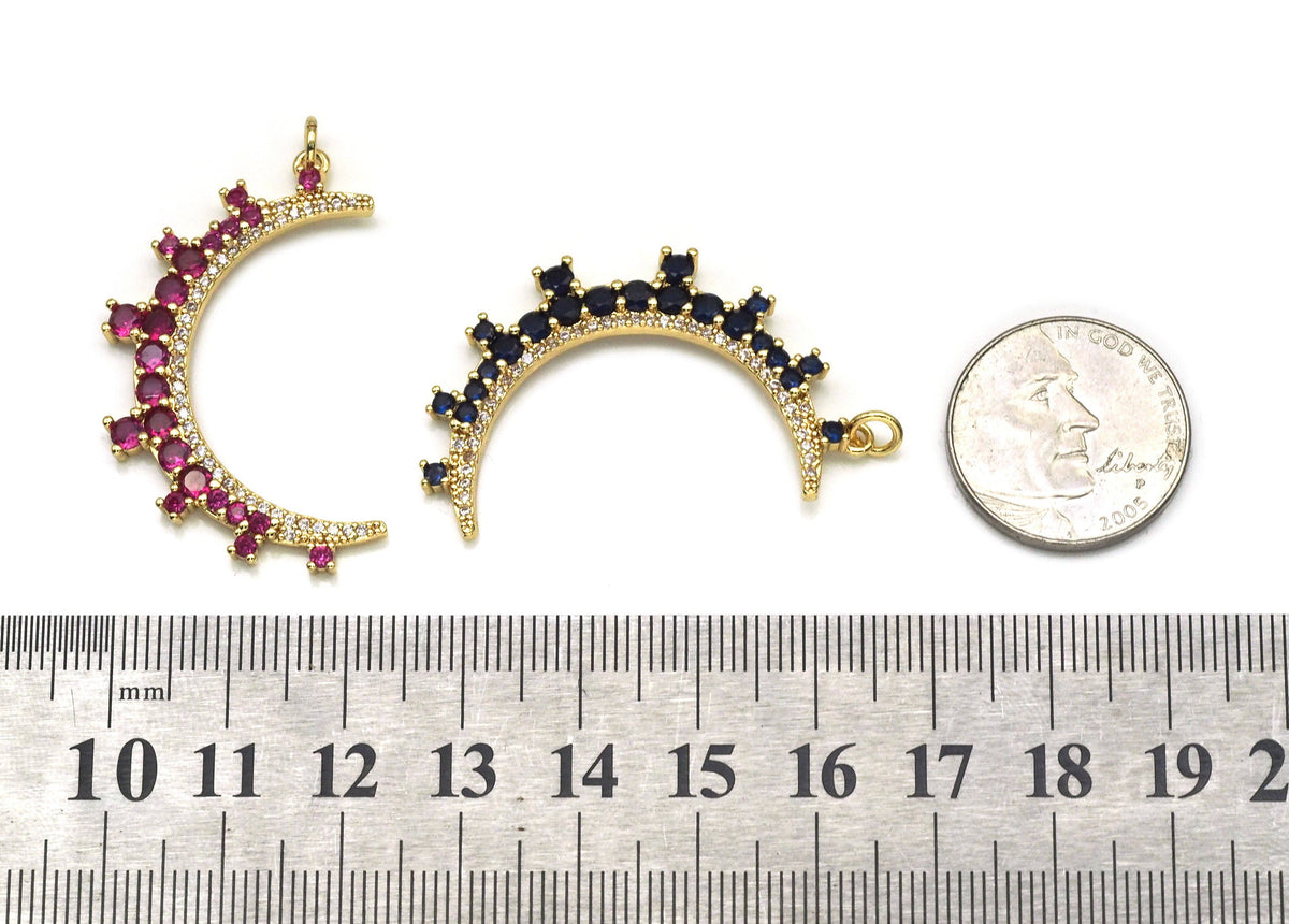 Black Fuchsia Cobalt  CZ Cresent Moon Charm, Sku#L688