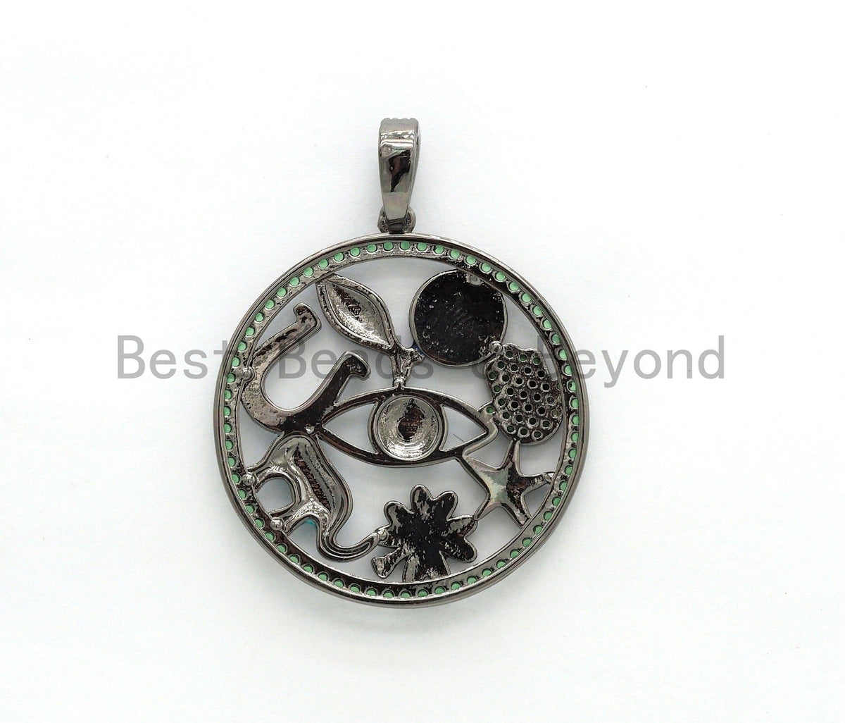 LARGE Enamel Round Artisan Protection Pendant,Black CZ Micro Pave Oil Drop Round pendant,Enamel pendant,Enamel Jewelry,32x34mm,sku#F595