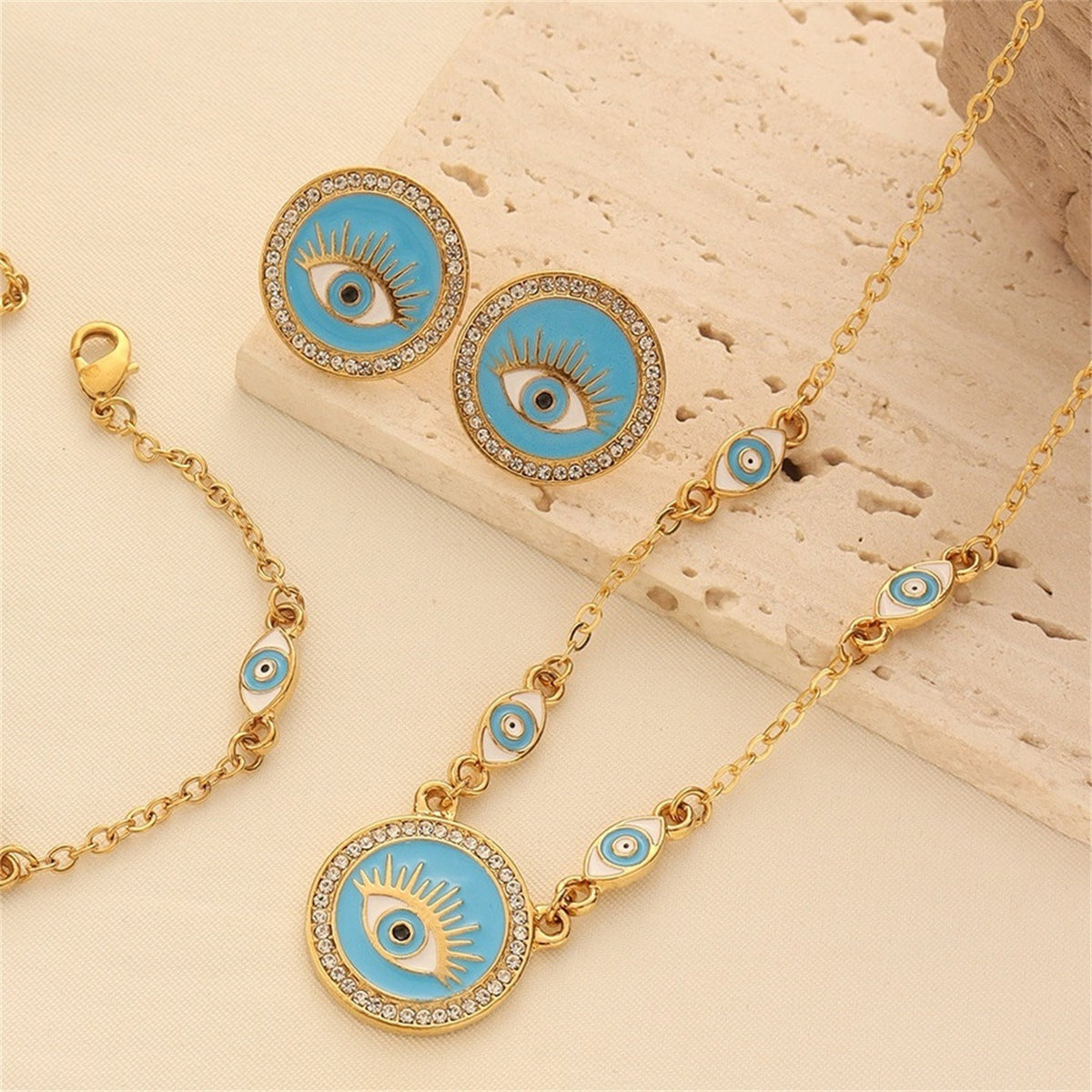 Bohemian Evil Eye Necklace, Bracelet and Earring Set