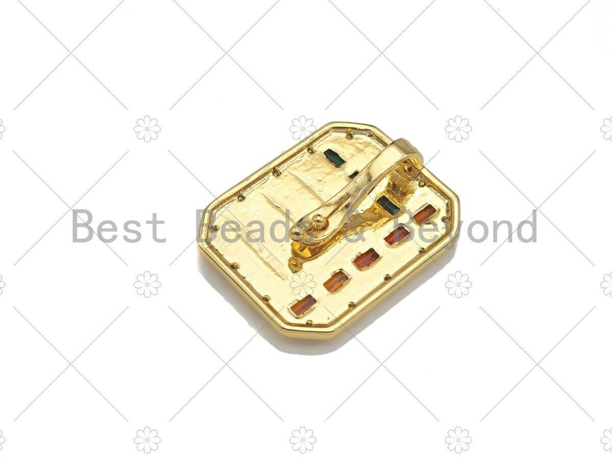 18K Dainty Gold White Enamel JC On Rectangle Pendant, Red Green Cubic Zirconia Gold Enamel Findings, 20x25mm,Sku#L542