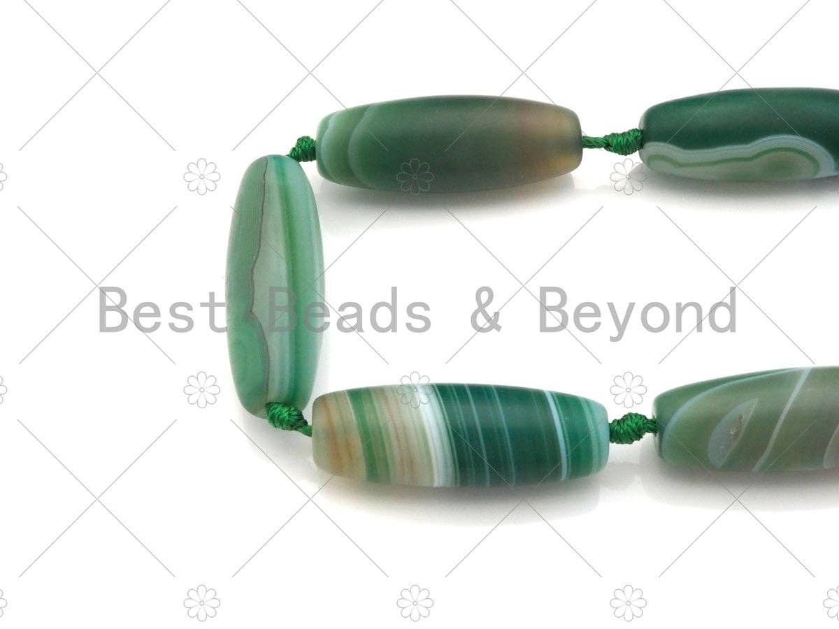 Natural Green Matt Agate Barrel Spacer Beads, Matt Agate Spacer Beads, Tibetan Dzi Beads, 14x40mm, Sku#U1037
