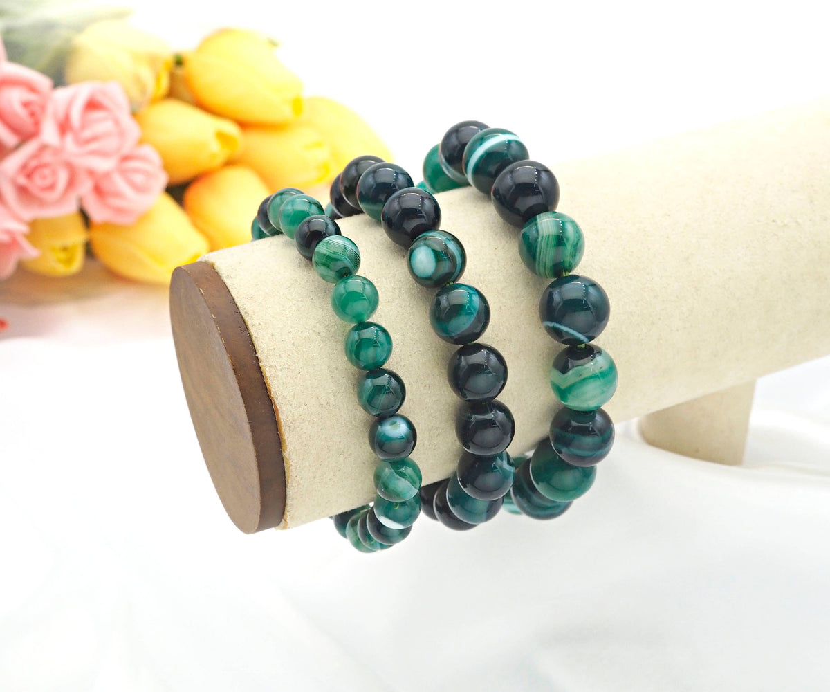 Green Banded Agate Stretchy Bracelet, EF10c