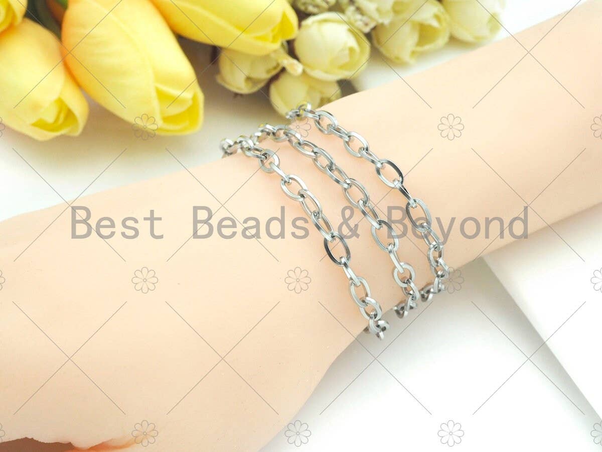 5x8mm Stainless Steel Rectangular Chain by Yard, Silver Unfinished Jewelry Chains, Wholesale Chain, Non-tarnishing Chain, sku#A105