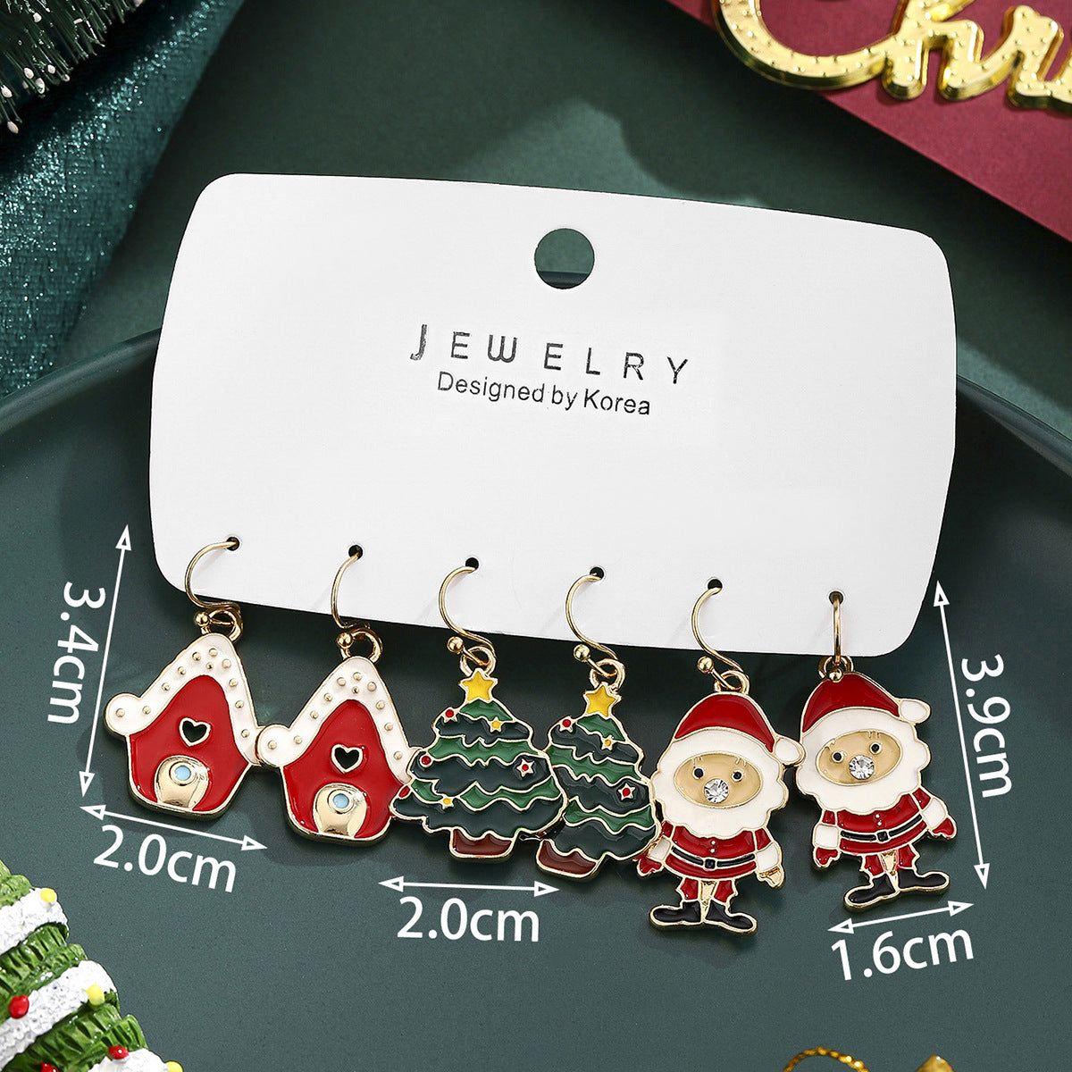 Cross-Border Personalized Christmas Alloy Earrings Christmas Hat Colorful Star Dot Diamond Christmas Tree Elk Gingerbread Man Earrings