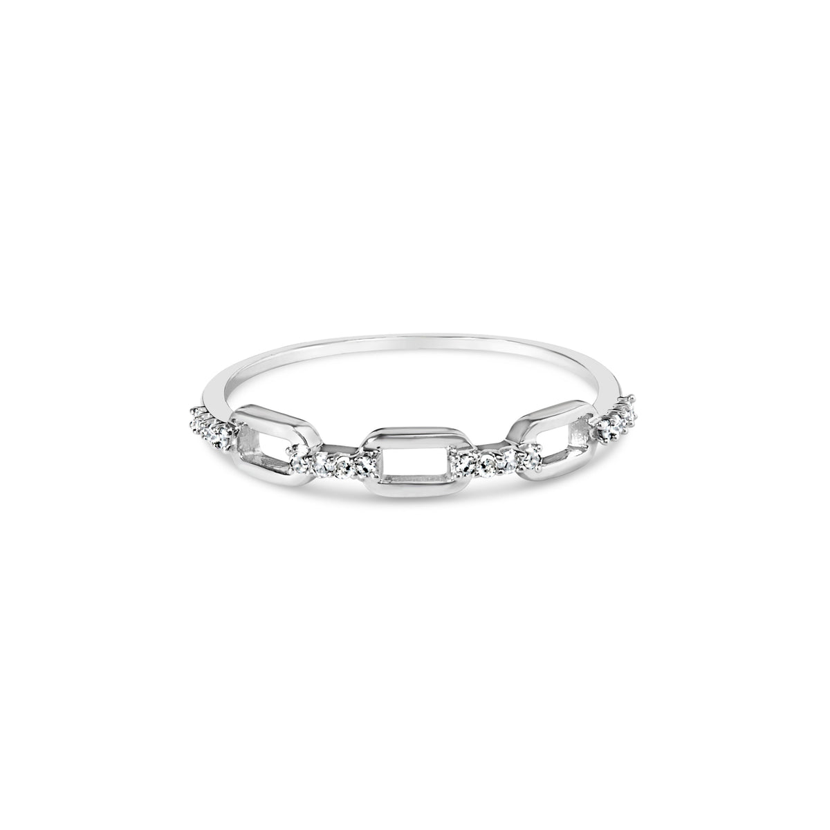 .925 Sterling Silver Diamond Accent Paperclip Band Ring (I-J Color, I2-I3 Clarity) - Ring Size 6